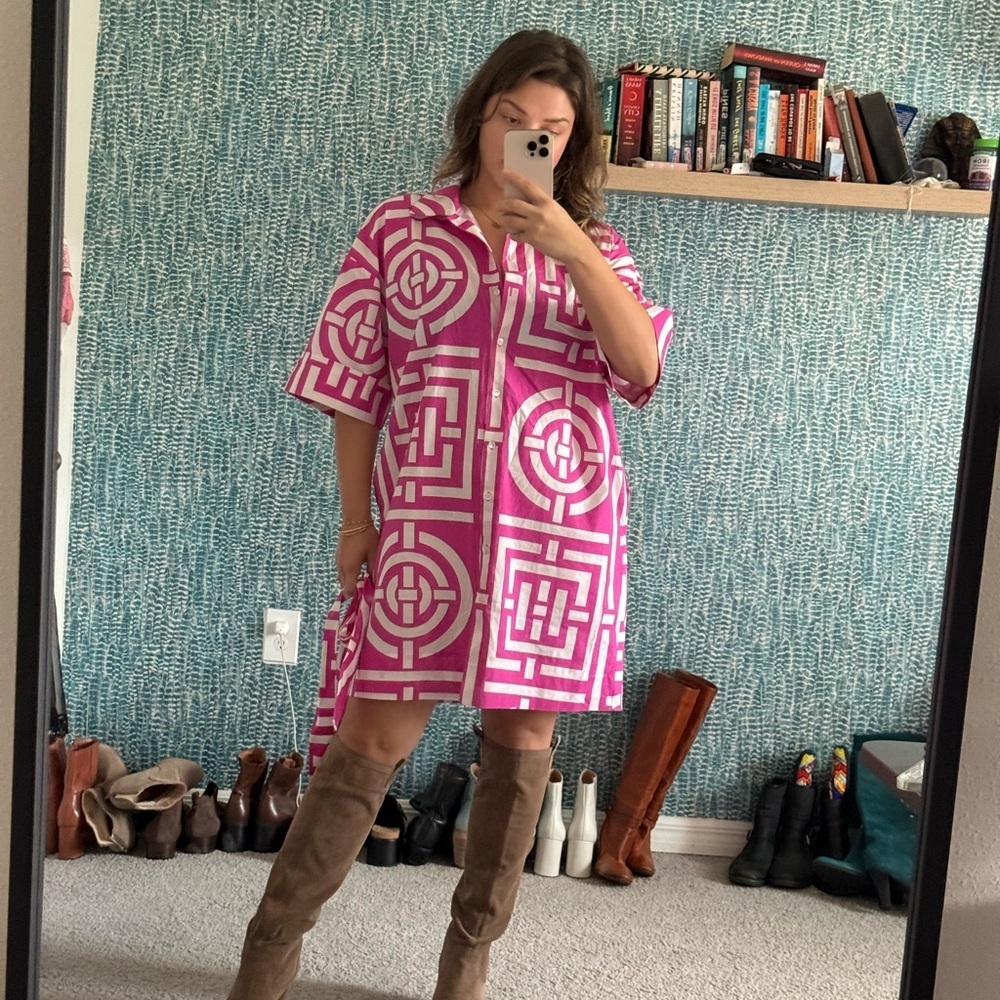 Natori Geometric Pink Shirt Dress